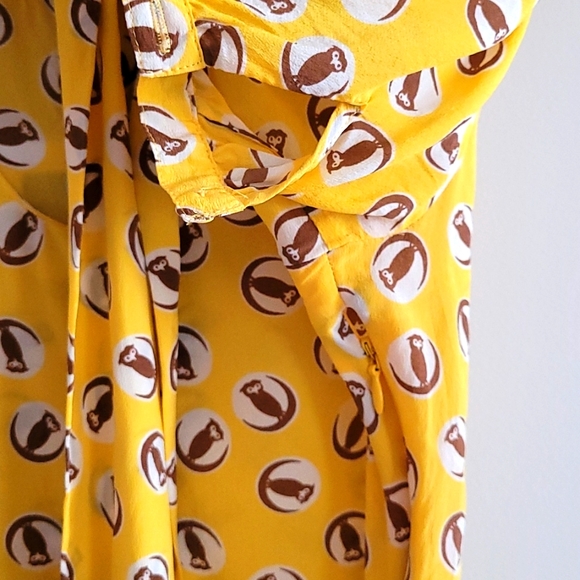 Pelpum Silk Yellow Necktie Blouse with Puff Sleeves - Picture 7 of 8